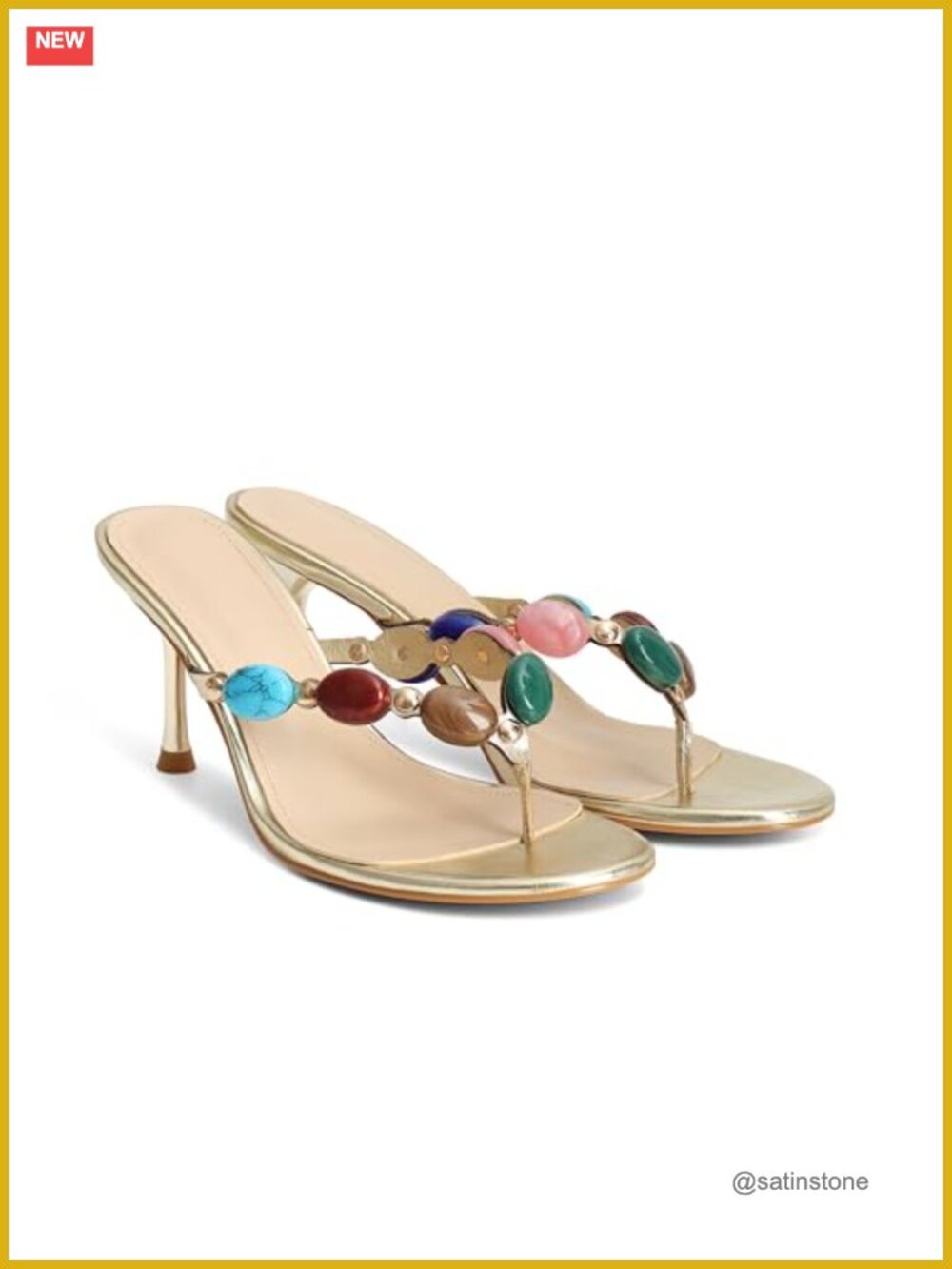 Jeweled Flip Flop Kitten Heels Strappy Thong Mules Slip On Open Toe Stiletto